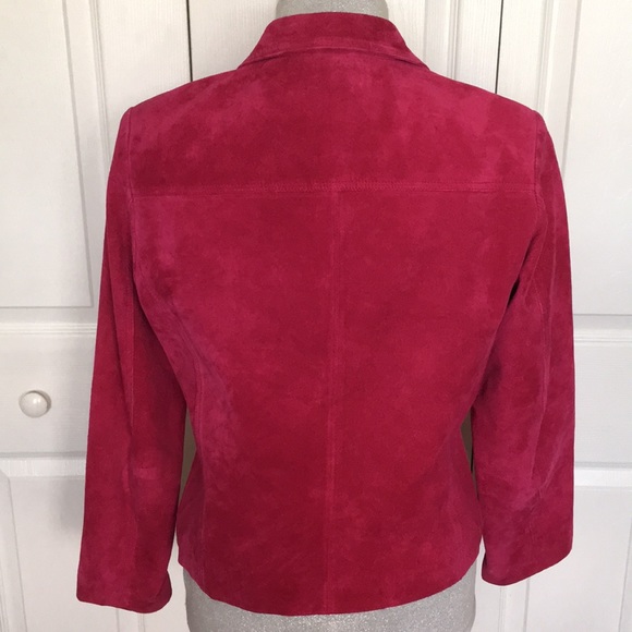 Hot Pink Genuine Leather Suede Zipper Jacket 10 - Picture 5 of 6